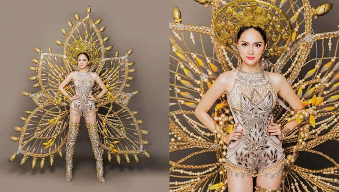 Chiêm ngưỡng bộ trang phục dân tộc độc đáo nặng tới 55 kg của Hương Giang tại Hoa hậu Chuyển giới Quốc tế