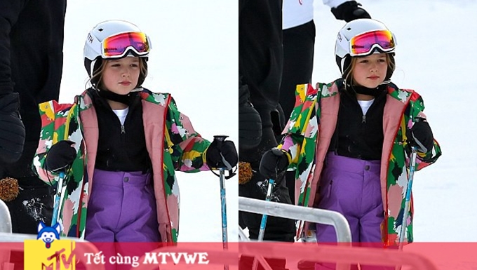 Công chúa nhỏ Harper Beckham diện đồ cực xinh trổ tài trượt tuyết cùng bố và anh trai