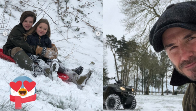 'Tiểu công chúa' Harper Beckham rạng rỡ nghịch tuyết bên cạnh anh trai và bố